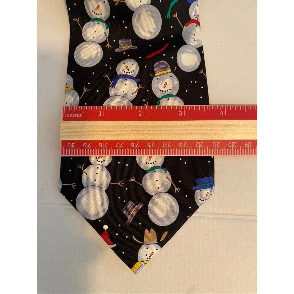 Save the Children Silk Tie Snowman Heaven Christmas Holiday Black Necktie